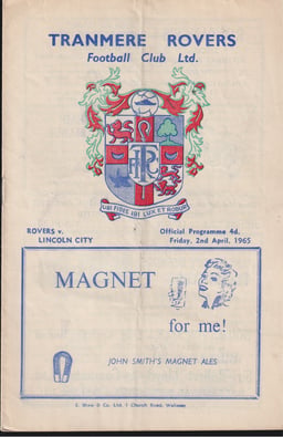 Tranmere Rovers v Lincoln City Match Programme 1965-04-02